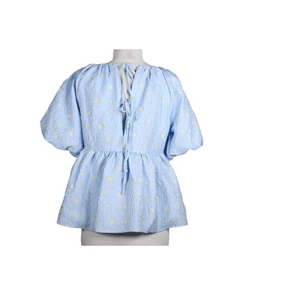 English Factory Women's XS Blue Empire Waist Top Jacquard Floral Puff Sleeves - Picture 7 of 8